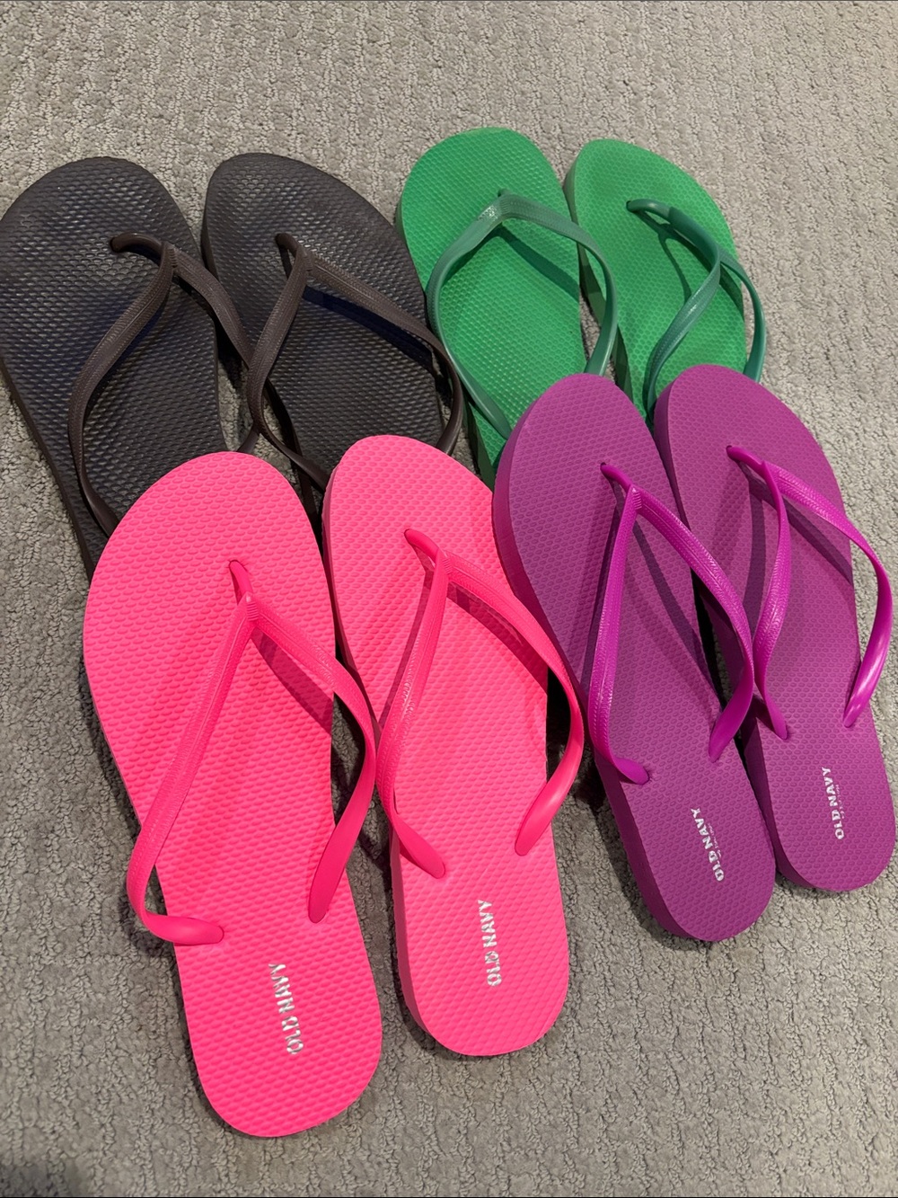 Old Navy Classic Flip Flop Bundle - Pink, Purple, Green, Brown
